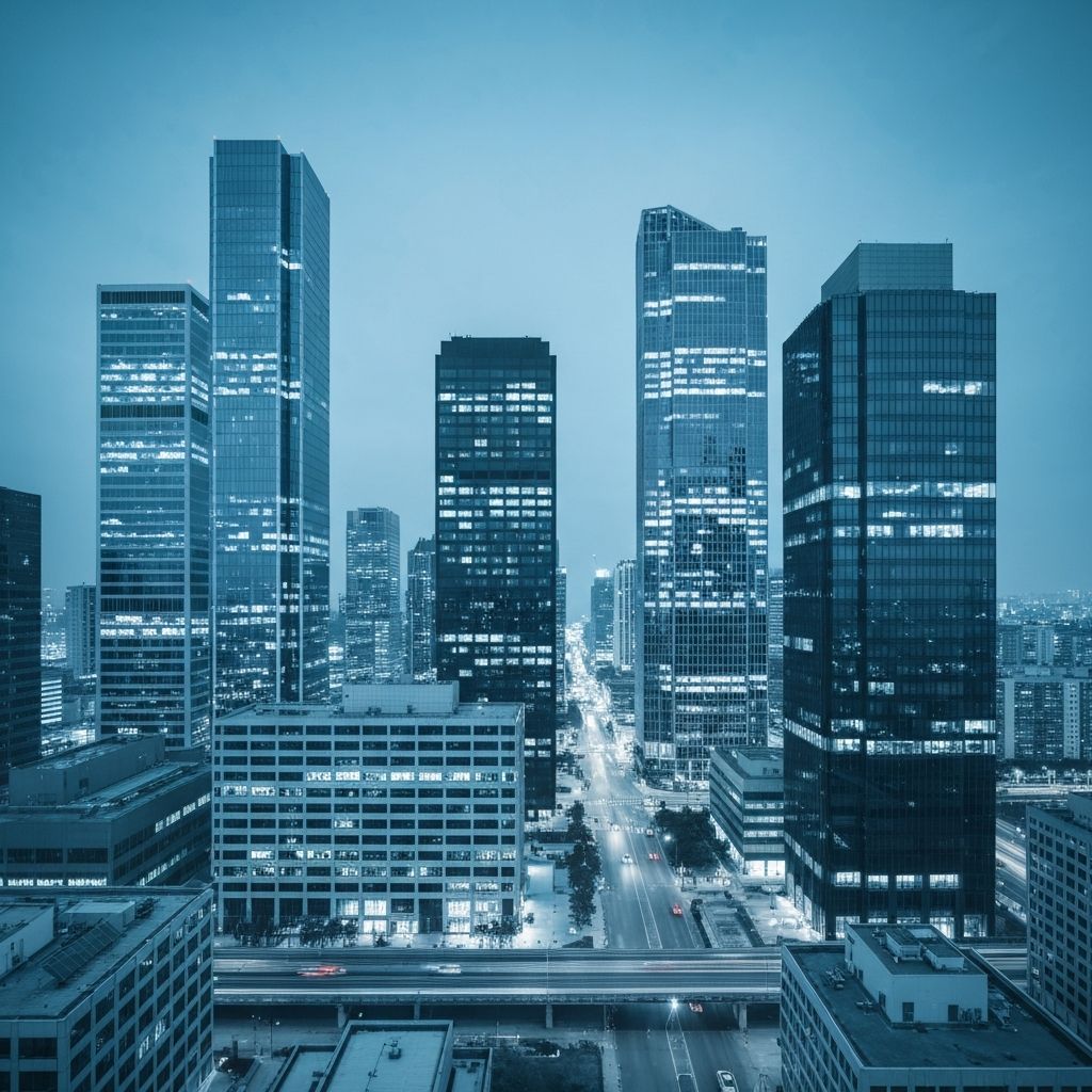 Modern office with skyline view